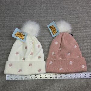 Animal Crossing Beanie Set With Faux Fur Hat Top - Cream and Pink